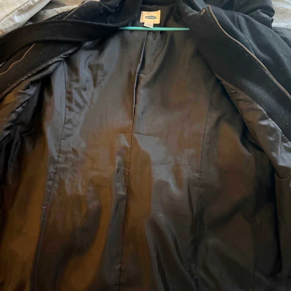 Old Navy Women's XL Black Wool Blend Zip Pea Coat Belted - Picture 6 of 9